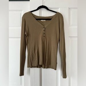Madewell Olive Long Sleeve V-Neck Top